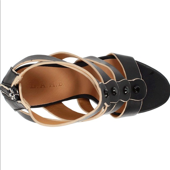 L.A.M.B. “Miranda” Strappy Black Wedge Heels 8 1/2 - EXCELLENT used condition!!! - Picture 5 of 7